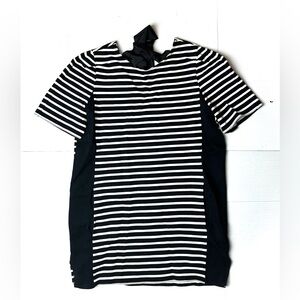 Lucky Chouette Womens 36 Striped Shirt Dress Eyelet Bow Short Sleeve Mini Korean